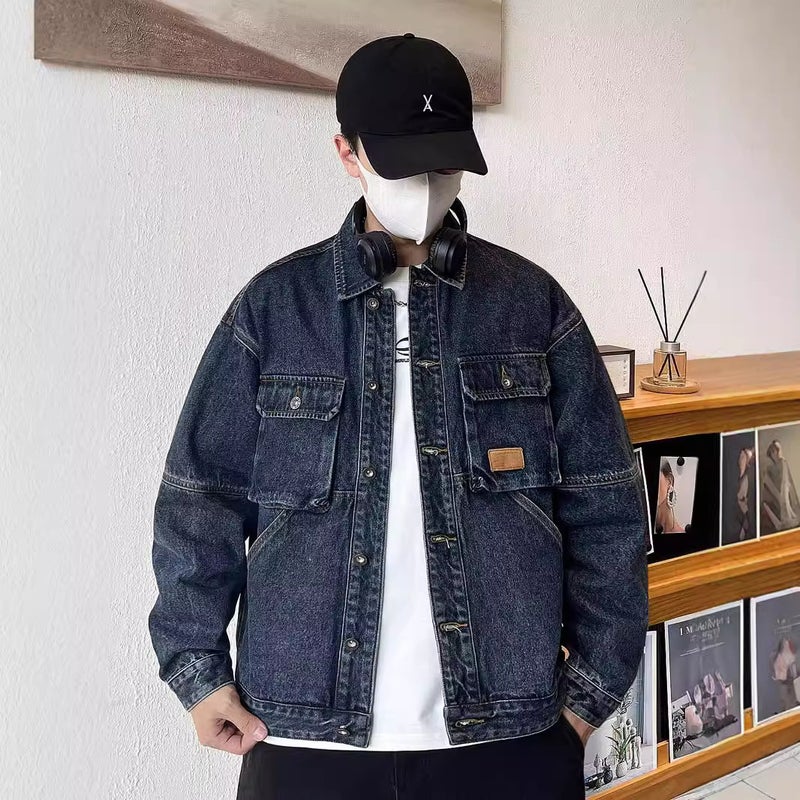 Denim Jacket Washed Tooling Multi-Bag Loose All-Match - Image 2
